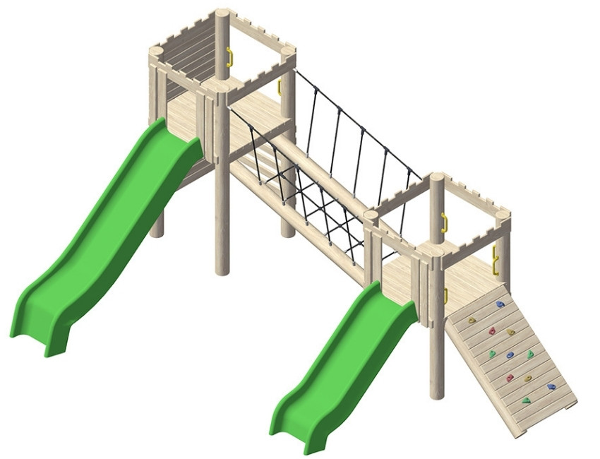 מתקן משחק ופעילות משולב גדול לילדים מעץ רוביניה מק"ט 10405- פיברן