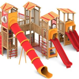 מתקן שעשועים משולב מעץ דגם "אגוז"